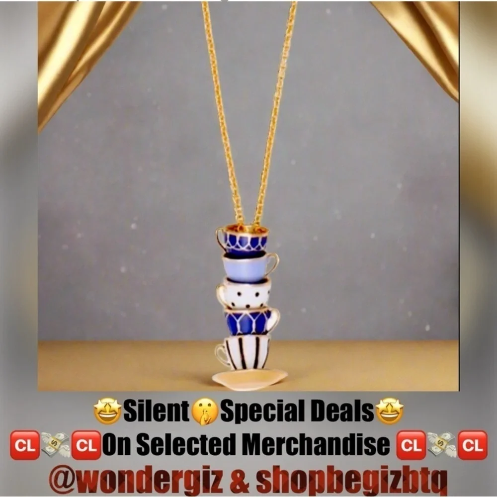 Kate Spade Authentic Tea Time Stacked Cups Necklace